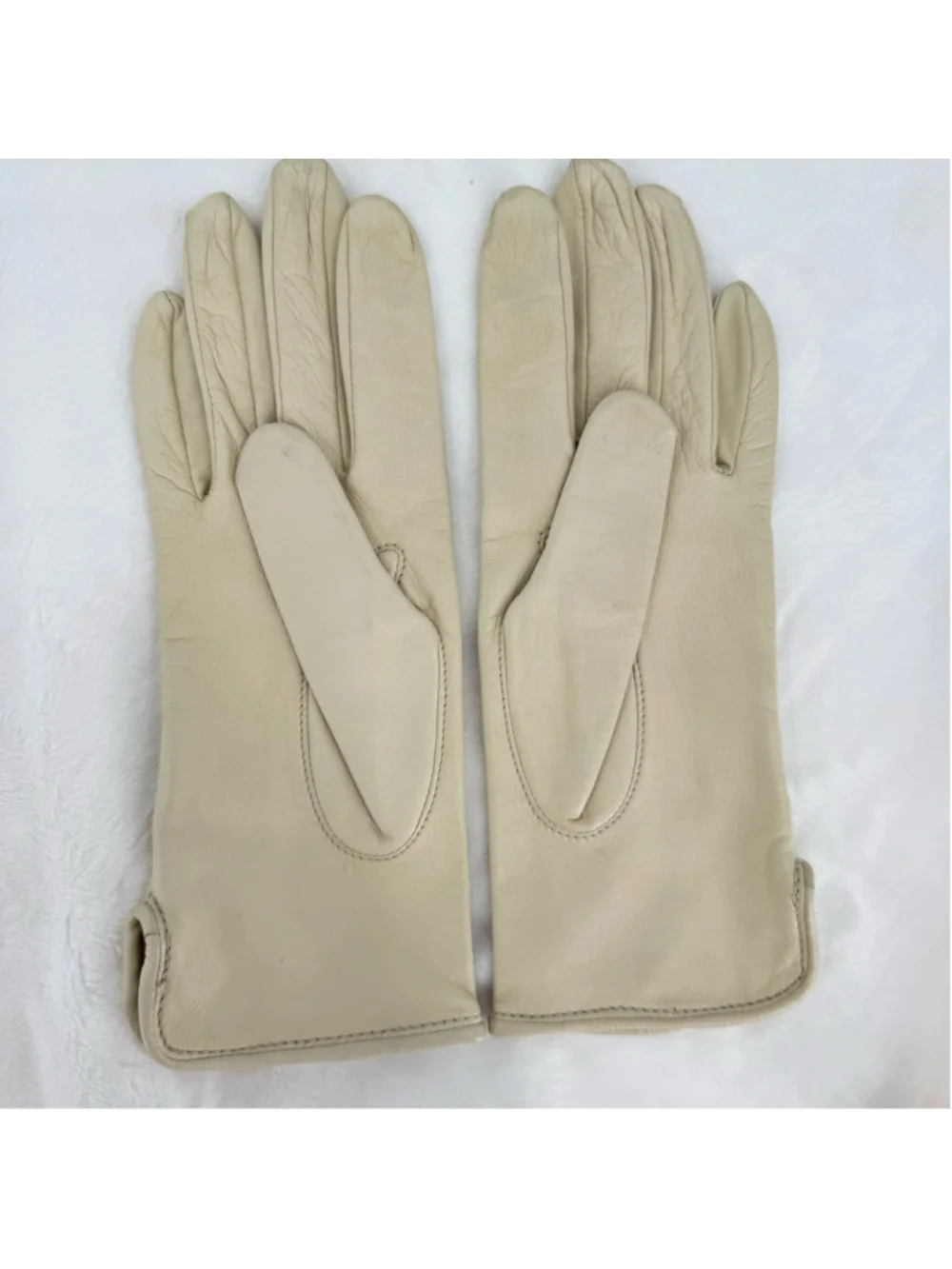 Vintage Beige Leather Gloves Preston & York Butter Soft Silk Lined Sz 6.5/Small